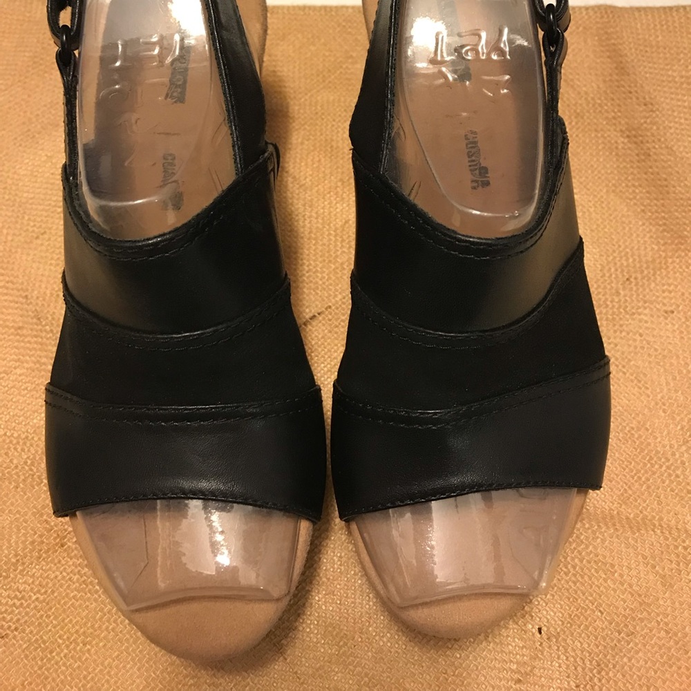 Clarks Black and Beige Wedge Sandals